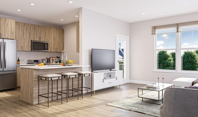 a living room with a tv and couches